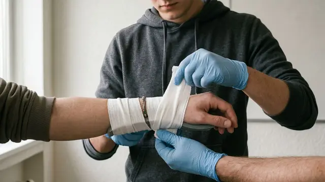 Hands-on bandaging practice during a first aid class